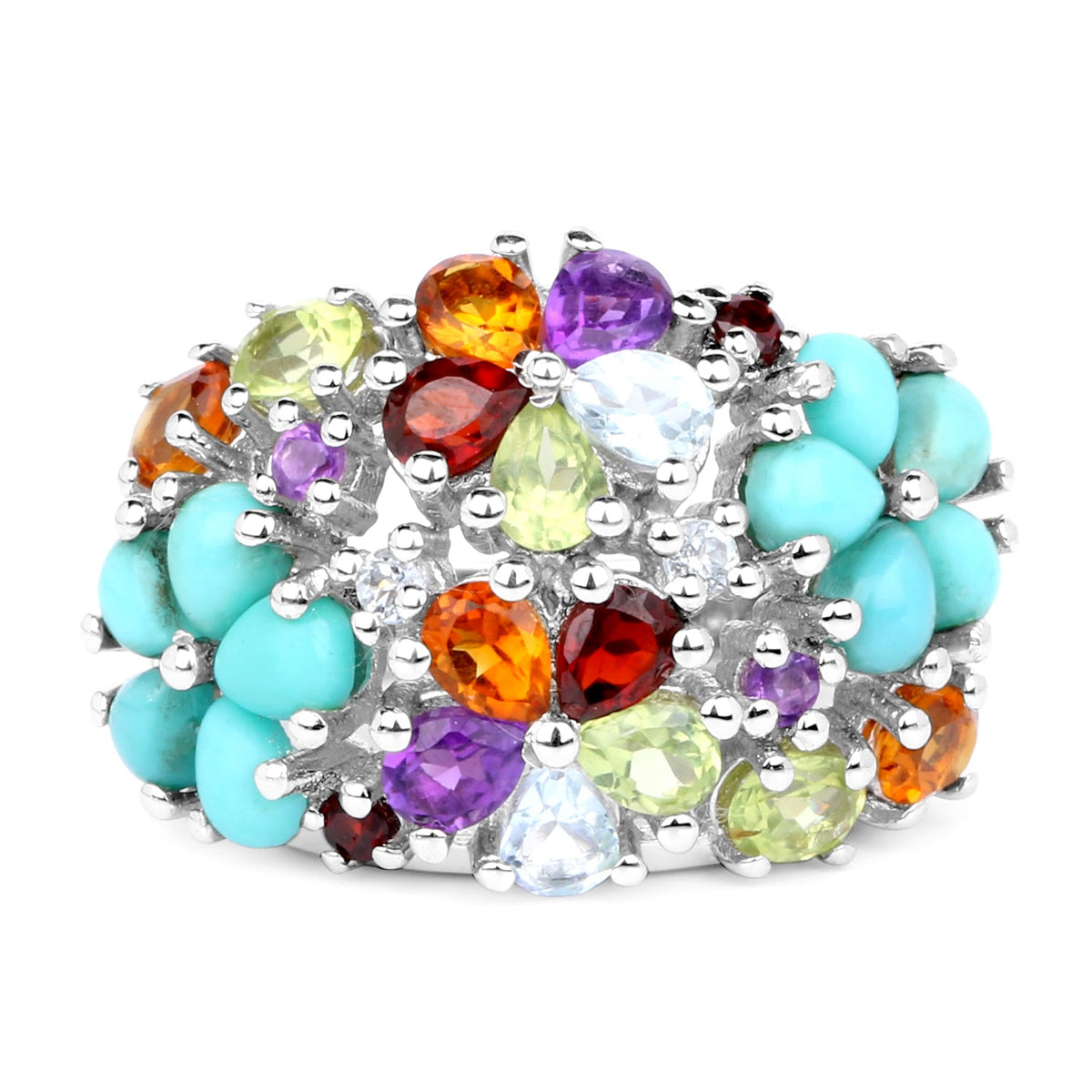 4.03 Carat Genuine Multi Stones .925 Sterling Silver Ring