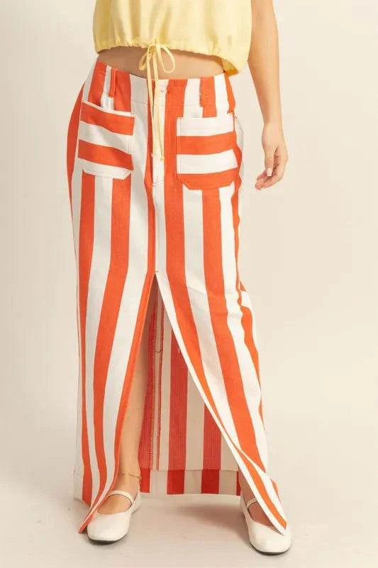HYFVE Striped Pocket Detail Maxi Skirt