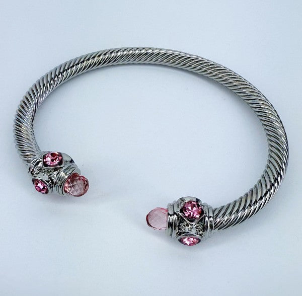 Adjustable Silver Cable Bracelet with Stones