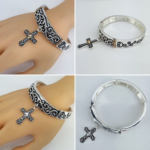 Stretchable Filigree Cross Vintage Bracelet
