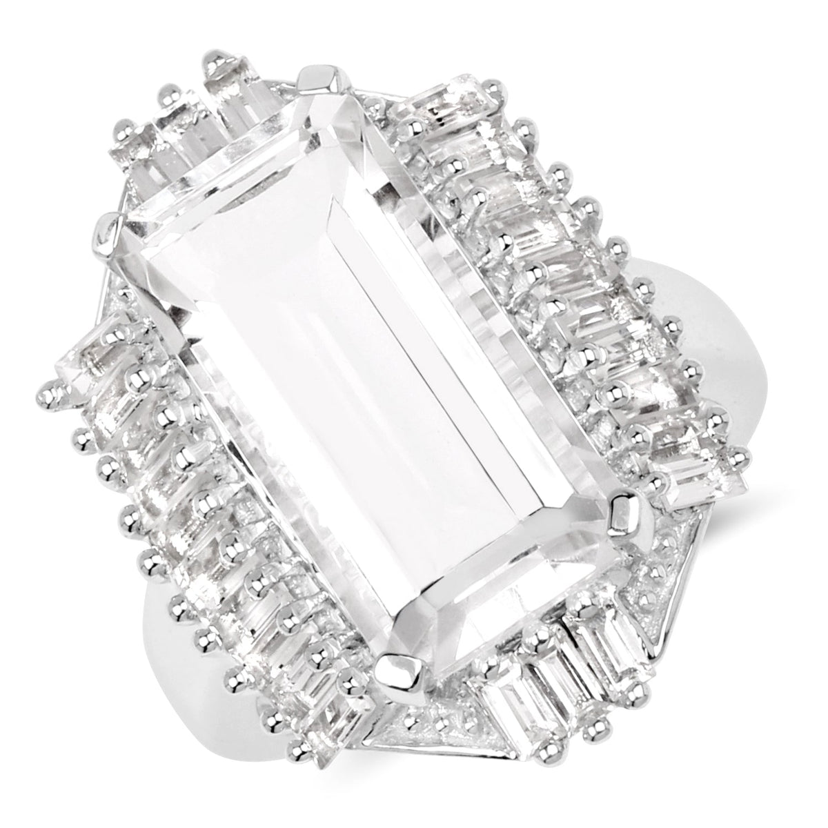 9.77 Carat Genuine Crystal Quartz & White Topaz .925 Sterling Silver Ring
