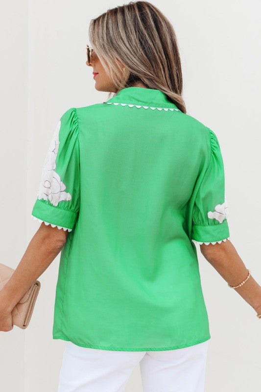 Celina Floral Ric Rac Edge Sleeve Blouse