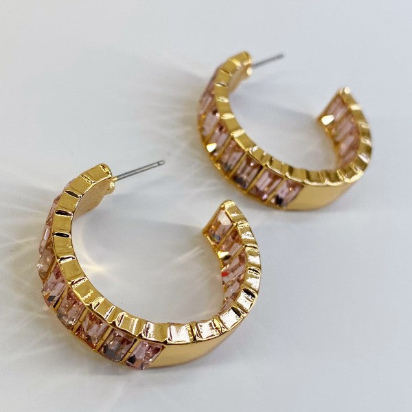 In and out Baguette Stones Small Hoop Earrings