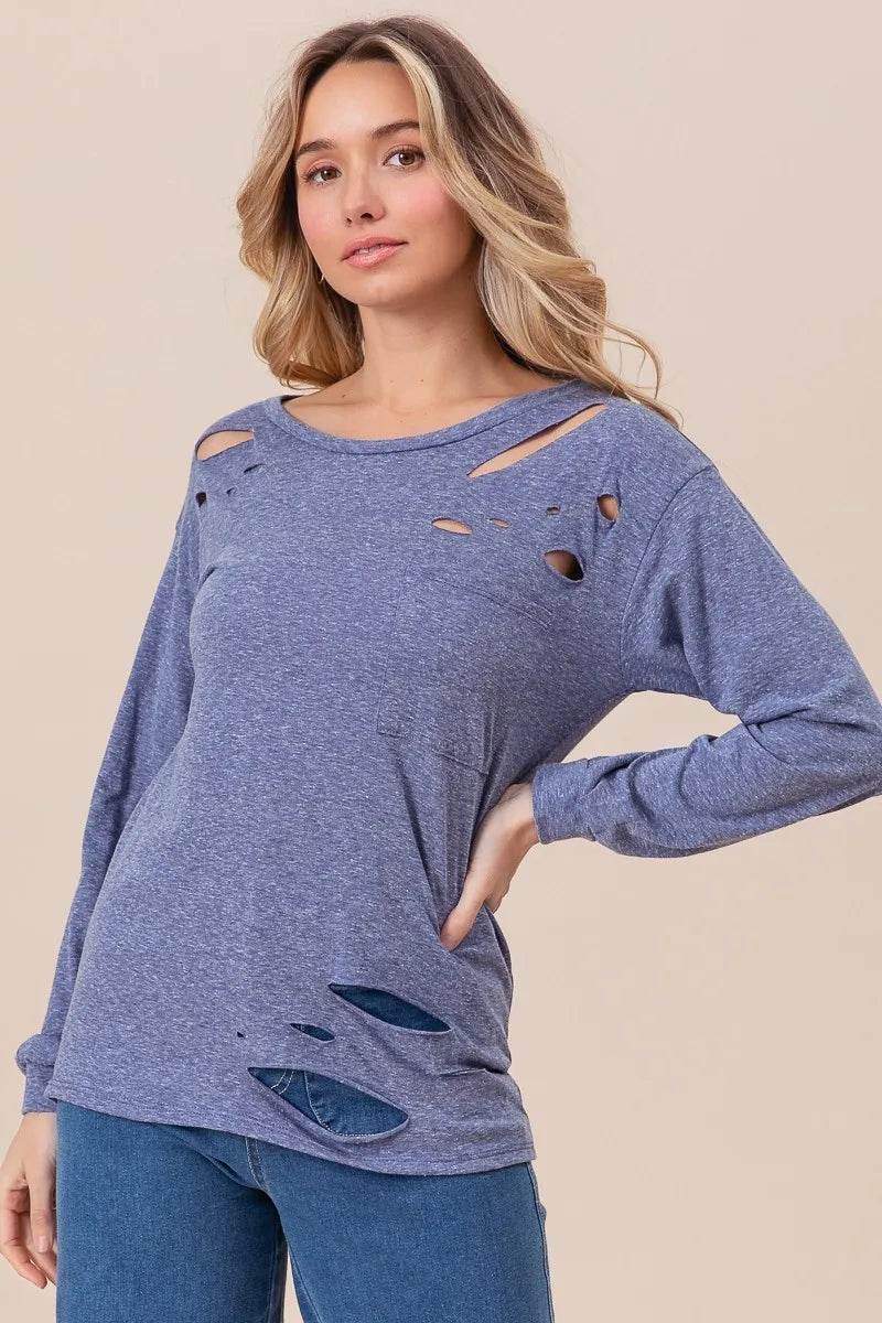 BiBi Triblend with Laser Cut Detailed T-Shirt