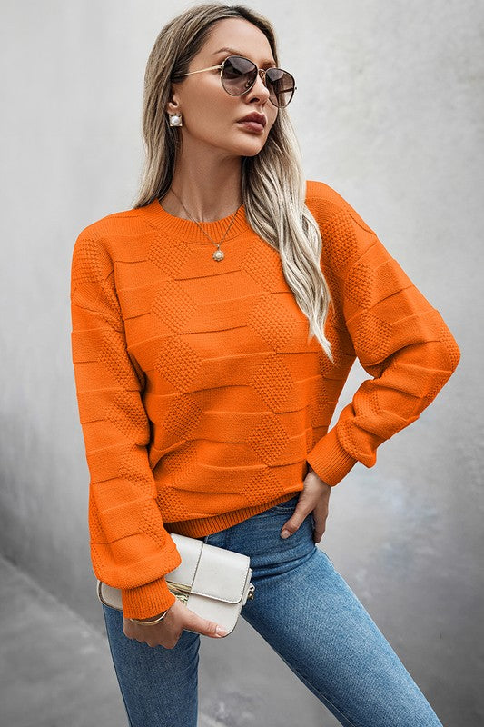 Solid Round Neck Knit Loose Long Sleeves Sweater