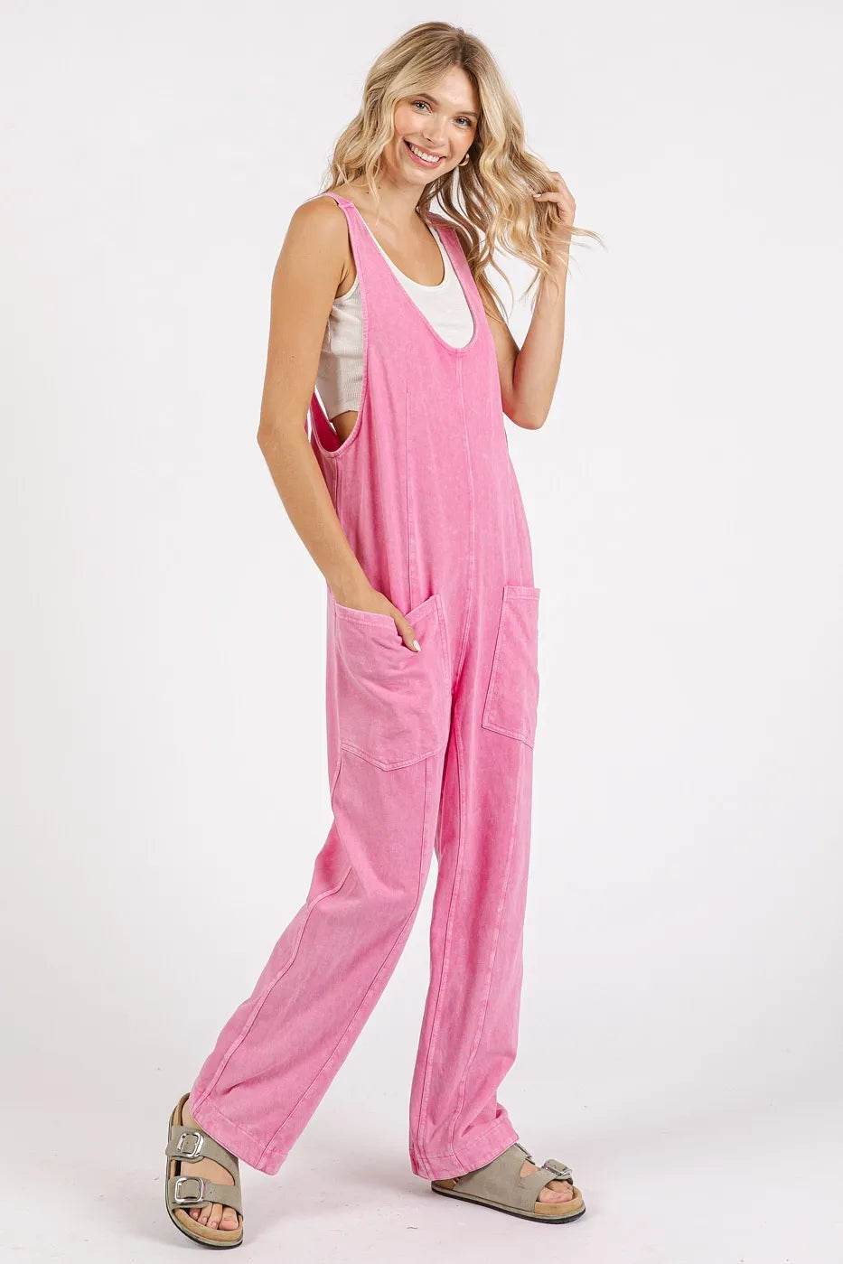 Mittoshop Mineral Wash Relaxed Fit Sleeveless Harem Jumpsuit