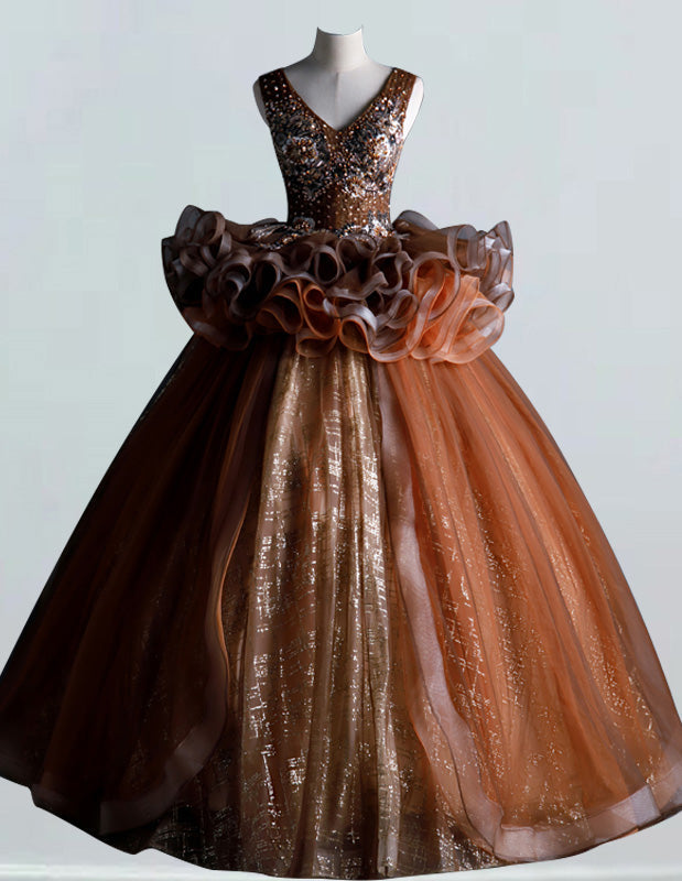 Women's Elegant V-Neck Rhinestone Ball Gown | Prom & Evening Dress