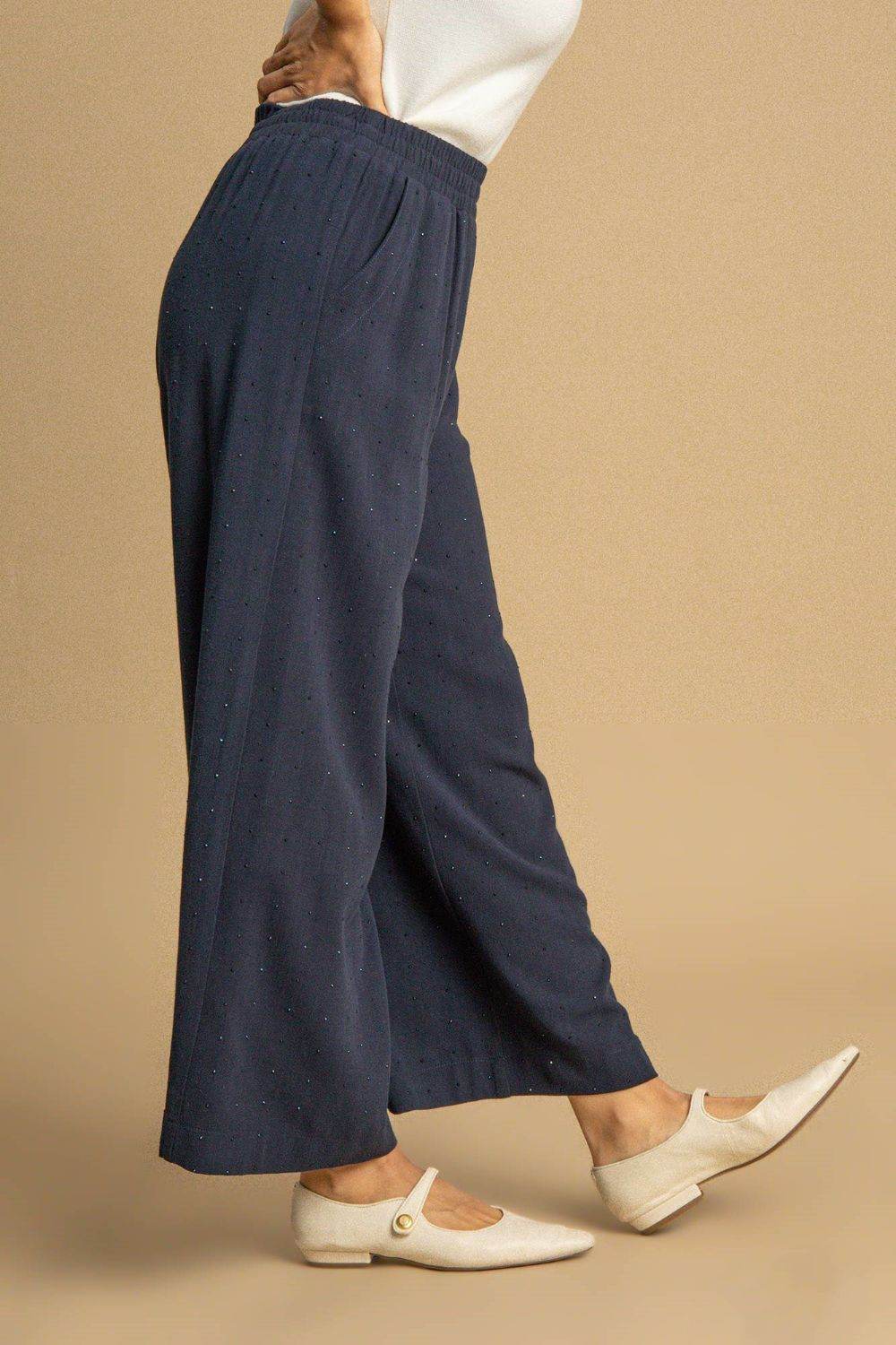 Umgee Full Size High Waisted Embellished Linen Pants Plus Size