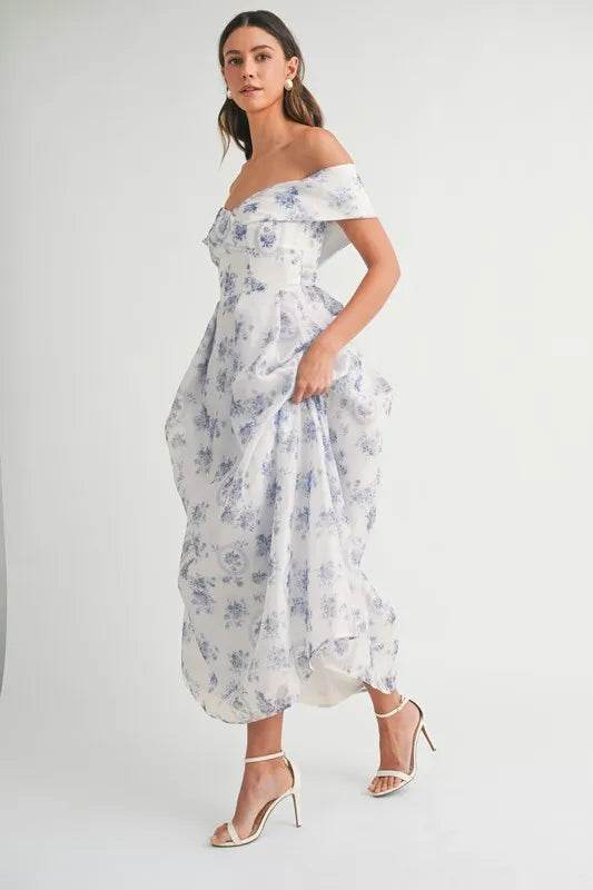 MABLE Floral Printed Off Shoulder Maxi Dress