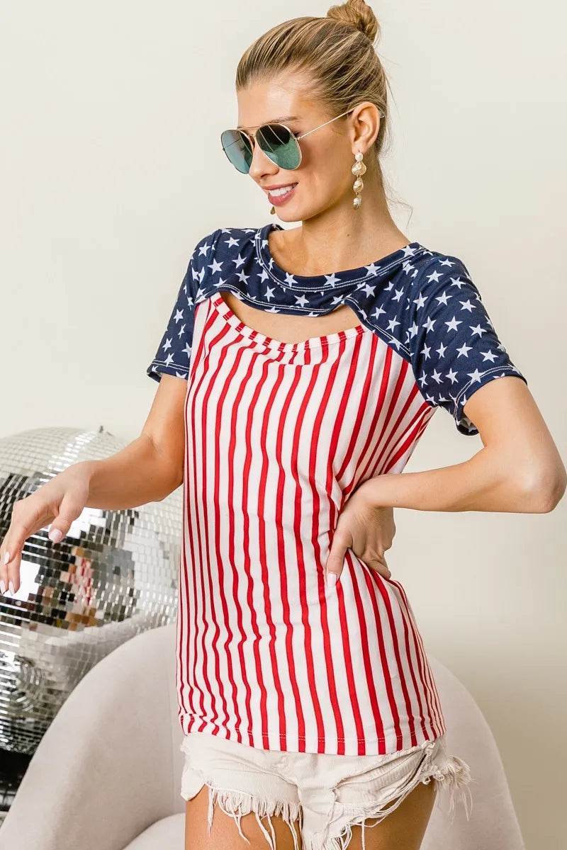 BiBi American Flag Theme Front Cut Out Top
