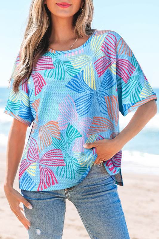 Lilyana Bowknot Waffle Crewneck Loose Short Sleeve