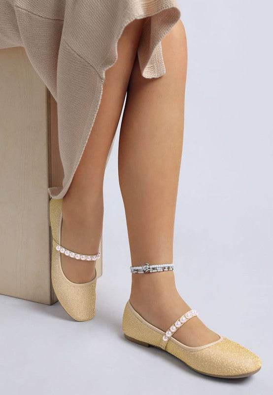 Corphee Pearl Strapped Glitter Ballerinas