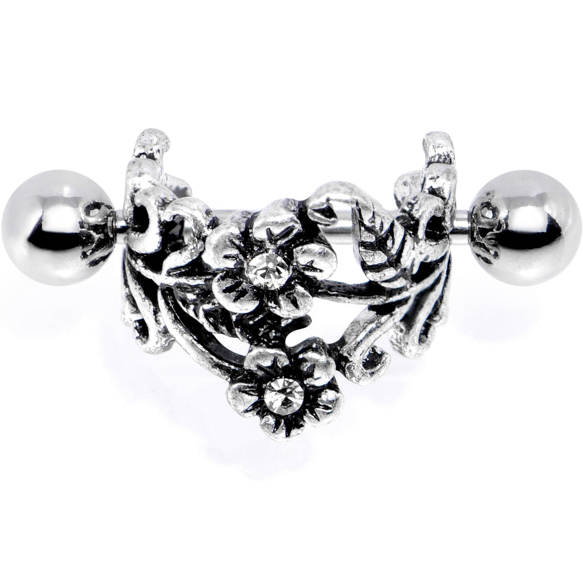 16G 1/2 Clear Gem Double Daisy Flower Cuff Cartilage Earring