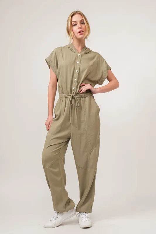And The Why Washed Short Sleeve Hooded Jumpsuit