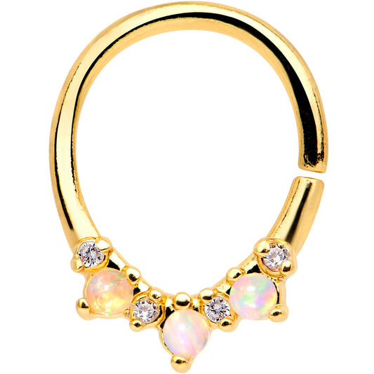 16G White Synthetic Opal Gold Tone Perfect Pairing Seamless Ring