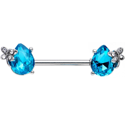 9/16 Aqua CZ Gem Mini Butterfly Barbell Nipple Ring Set