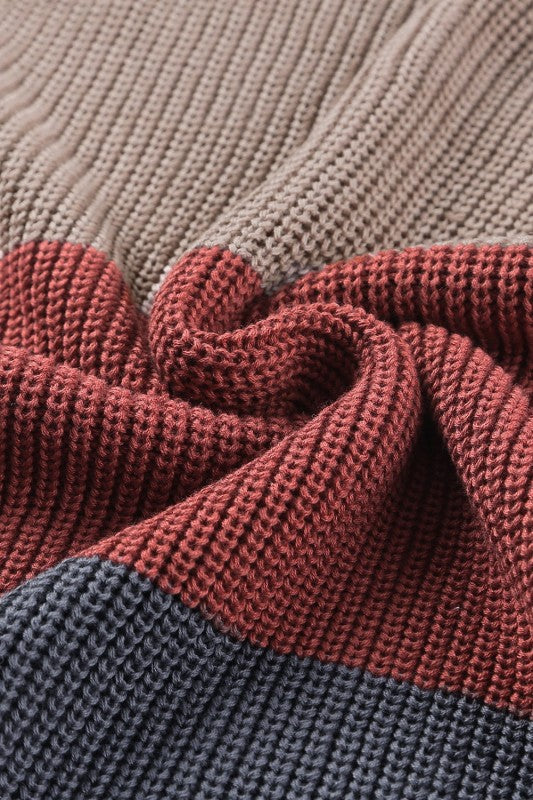 Colorblock Stripe Round Neck Pullover Sweater