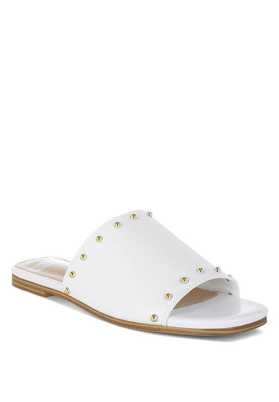 Renaldi Genuine Leather Studded Slip-On Flats