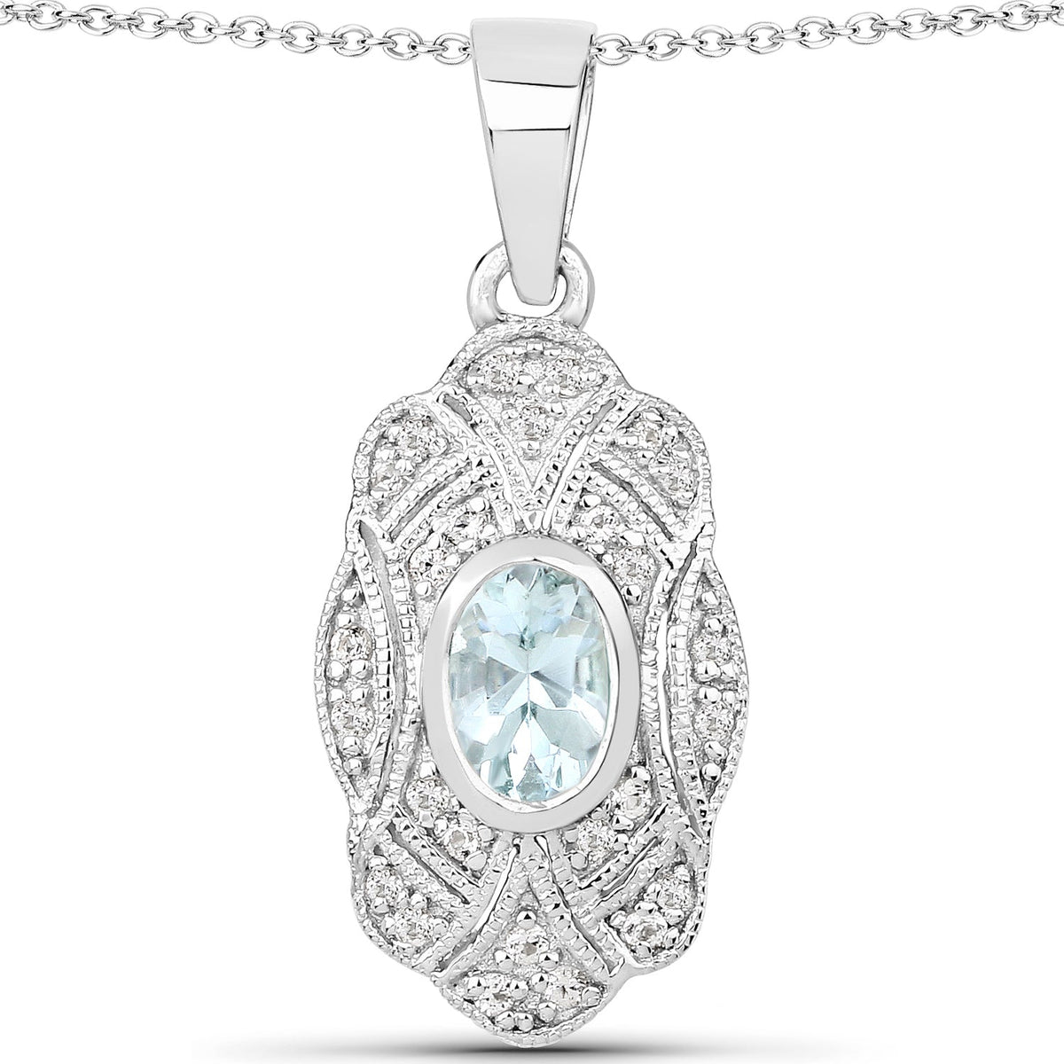 0.48 Carat Genuine Aquamarine and White Topaz .925 Sterling Silver Pendant