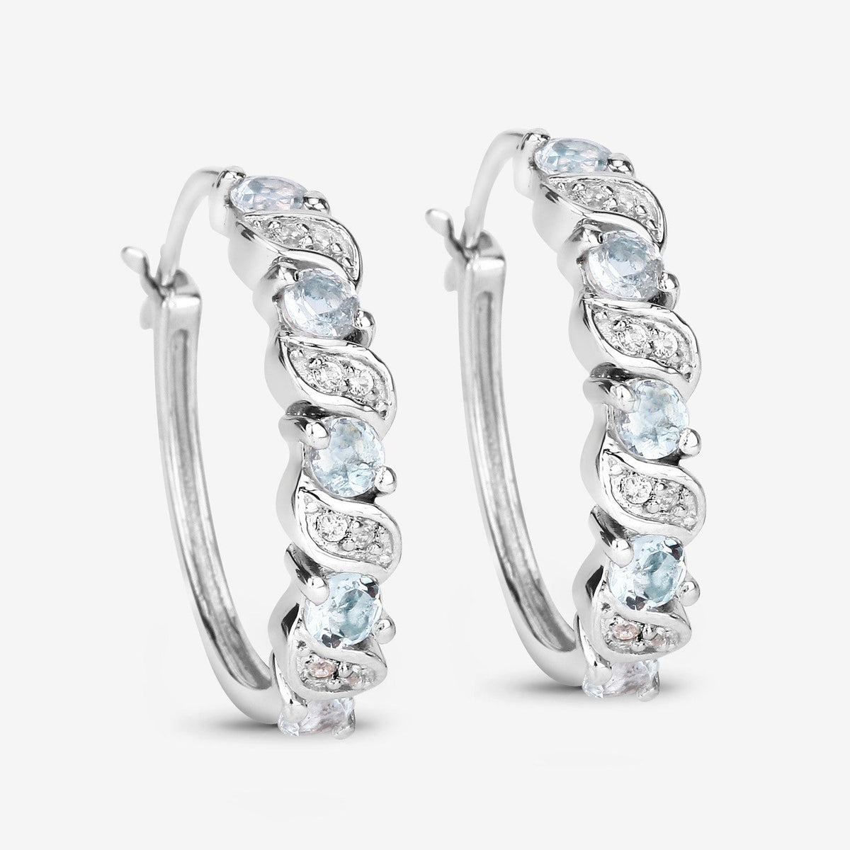 1.08 Carat Genuine Aquamarine and White Topaz .925 Sterling Silver Earrings