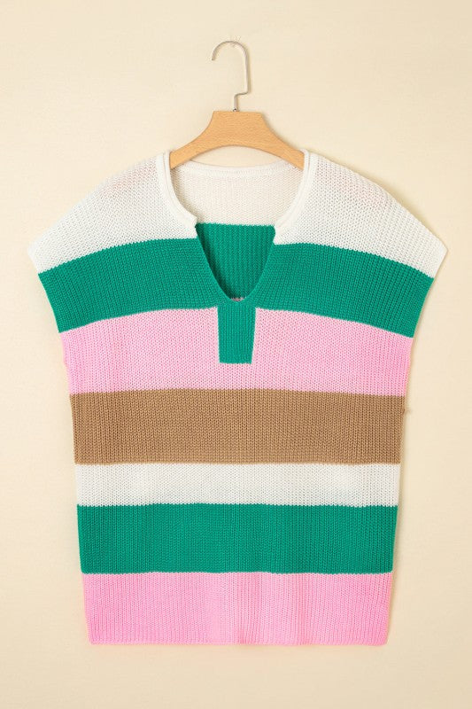 Plus Size Stripe Colorblock V-Neck Sweater