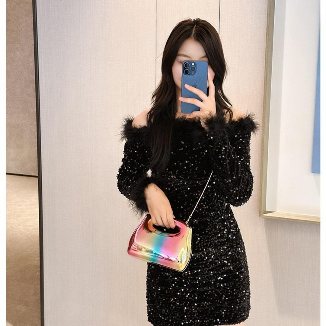 Acrylic bag square box clutch bag metal dinner bag Crossbody even bag