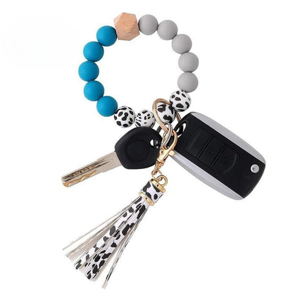 PU Tassel Keychain Women's Bag charm Silicone Beaded Keychain Wristlet Key Ring Bracelet Cute Car Key Chain Holder for Women Girls