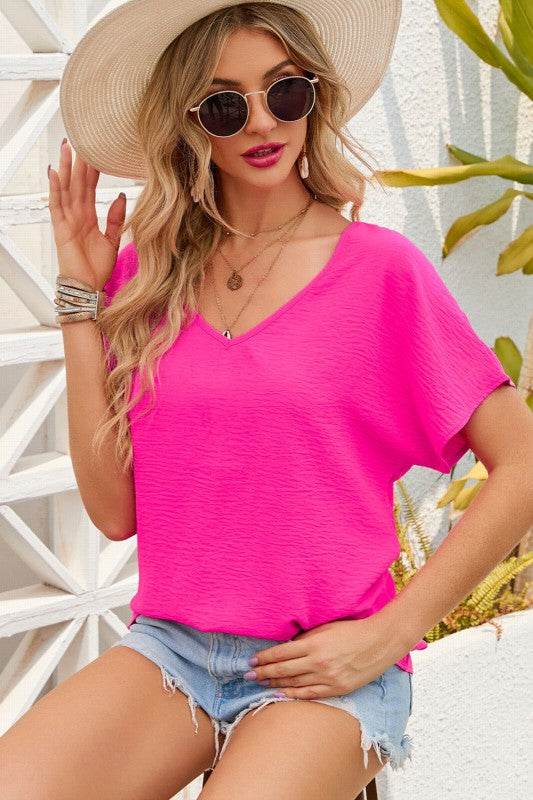 Laurel V Neck Short Sleeve Blouse