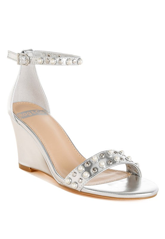 Jumera Metallic Pearl Embellished Wedges