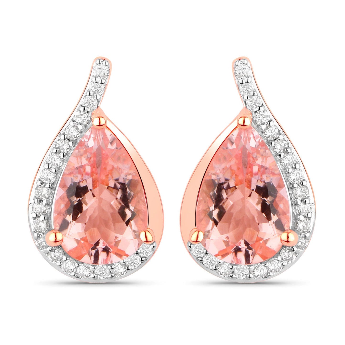 2.43 Carat Genuine Morganite and White Diamond 14K Rose Gold Earrings