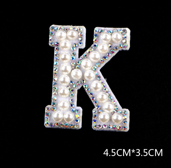 Pearl Rhinestone Cloth Sticker-Letter A-White-2 Pack