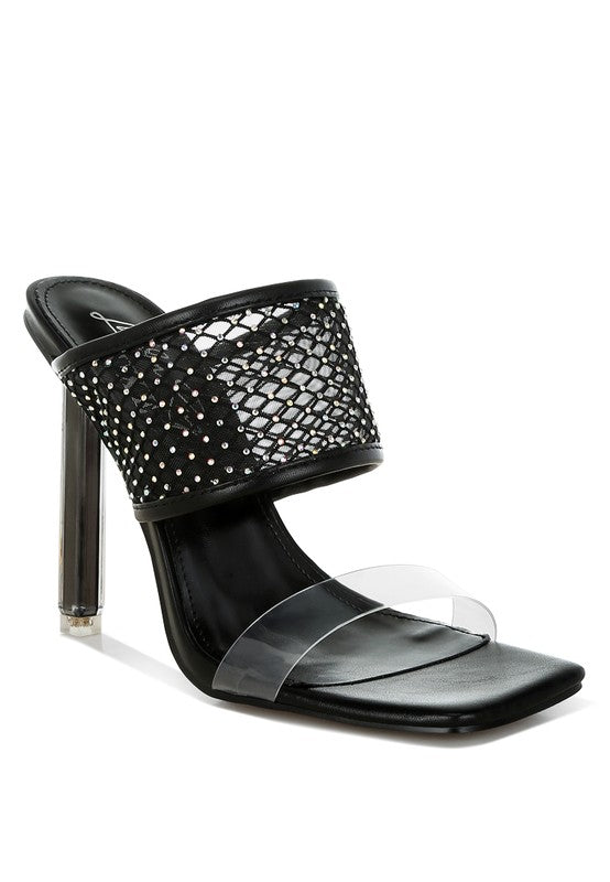 Salween Clear Embellished Square Toe Heels