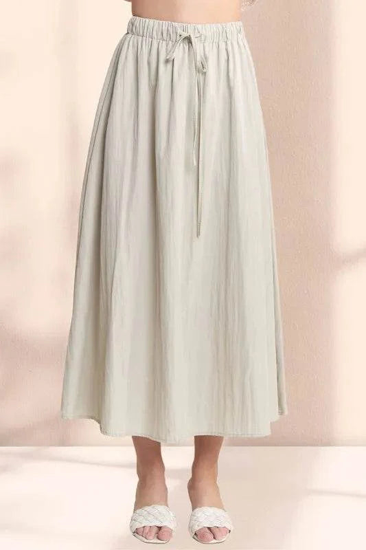 ADORA Drawstring Waist Crinkle Maxi Skirt