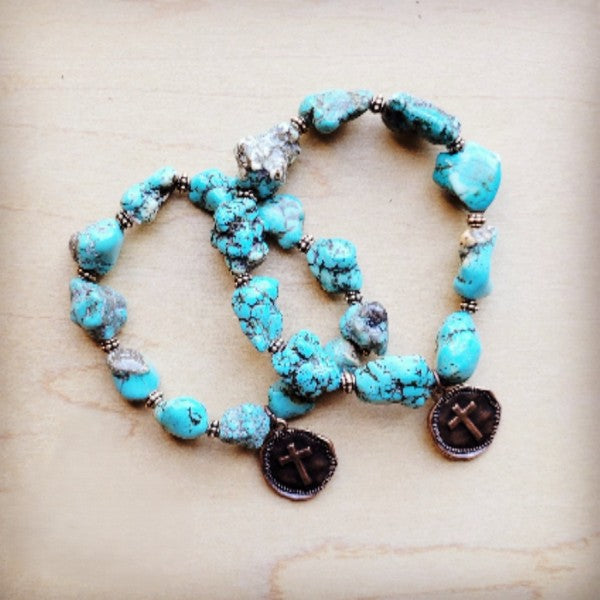 Chunky Blue Turquoise Beaded Bracelet