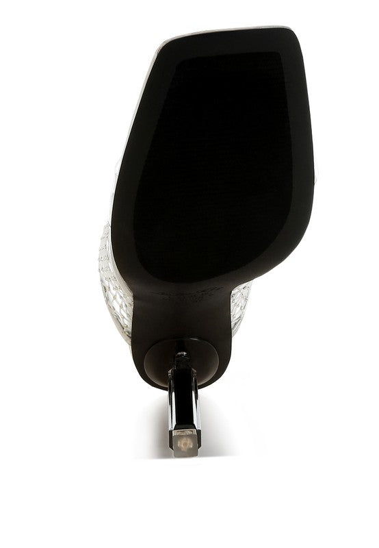 Salween Clear Embellished Square Toe Heels