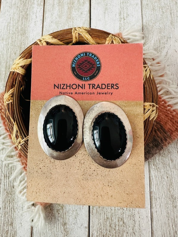 Old Pawn Navajo Sterling Silver & Black Onyx Post