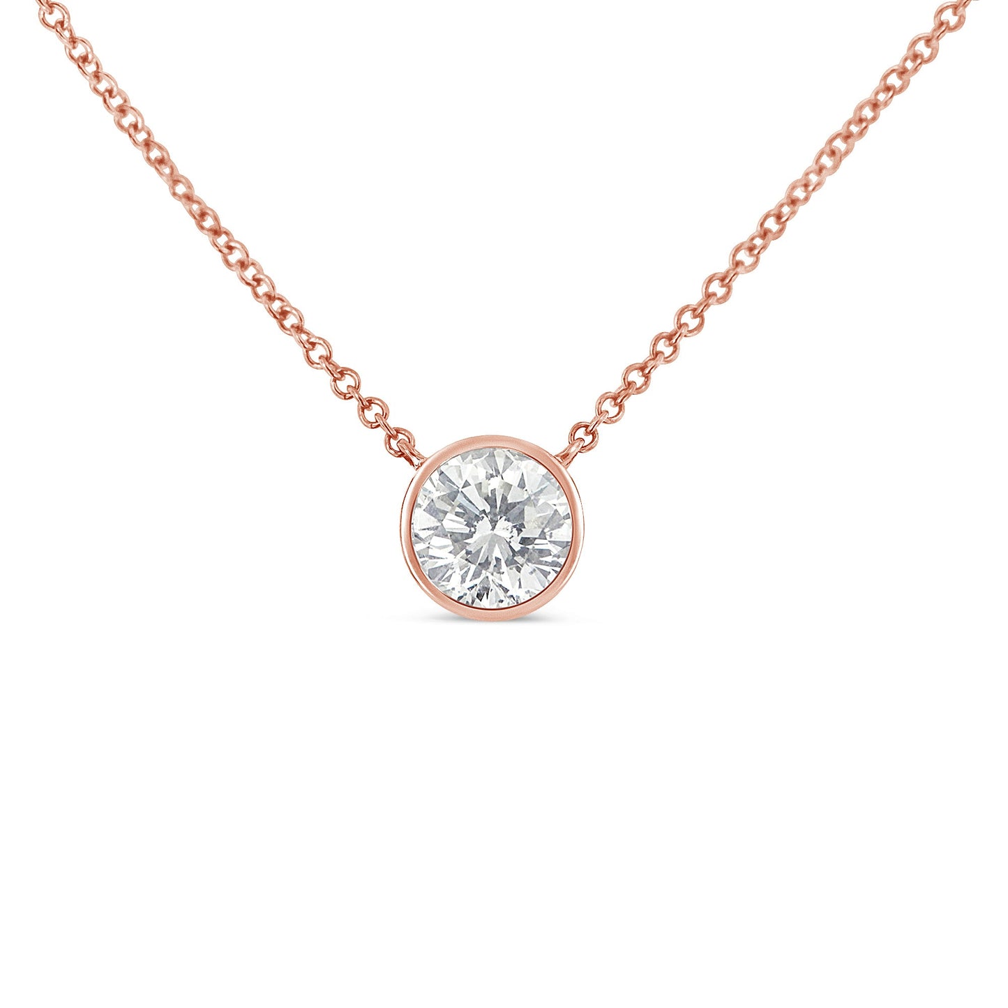 10K Rose Gold 1/5 Carat Round Brilliant-Cut Diamond Modern Bezel-Set Solitaire 16"-18" Pendant Necklace (H-I Color, SI2-I1 Clarity)