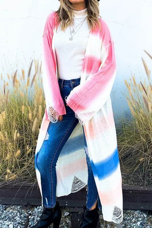 And The Why Multi Gradation Dye Maxi Cardigan Sweater