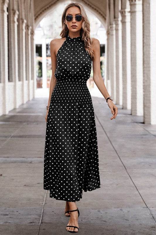 Halter Polka Dot Polka Dot Maxi Dress
