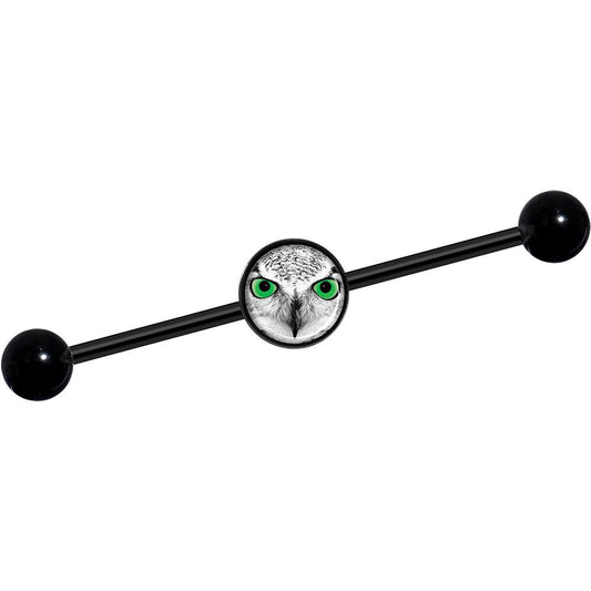 14G Black White Owl Black Industrial Barbell 37mm