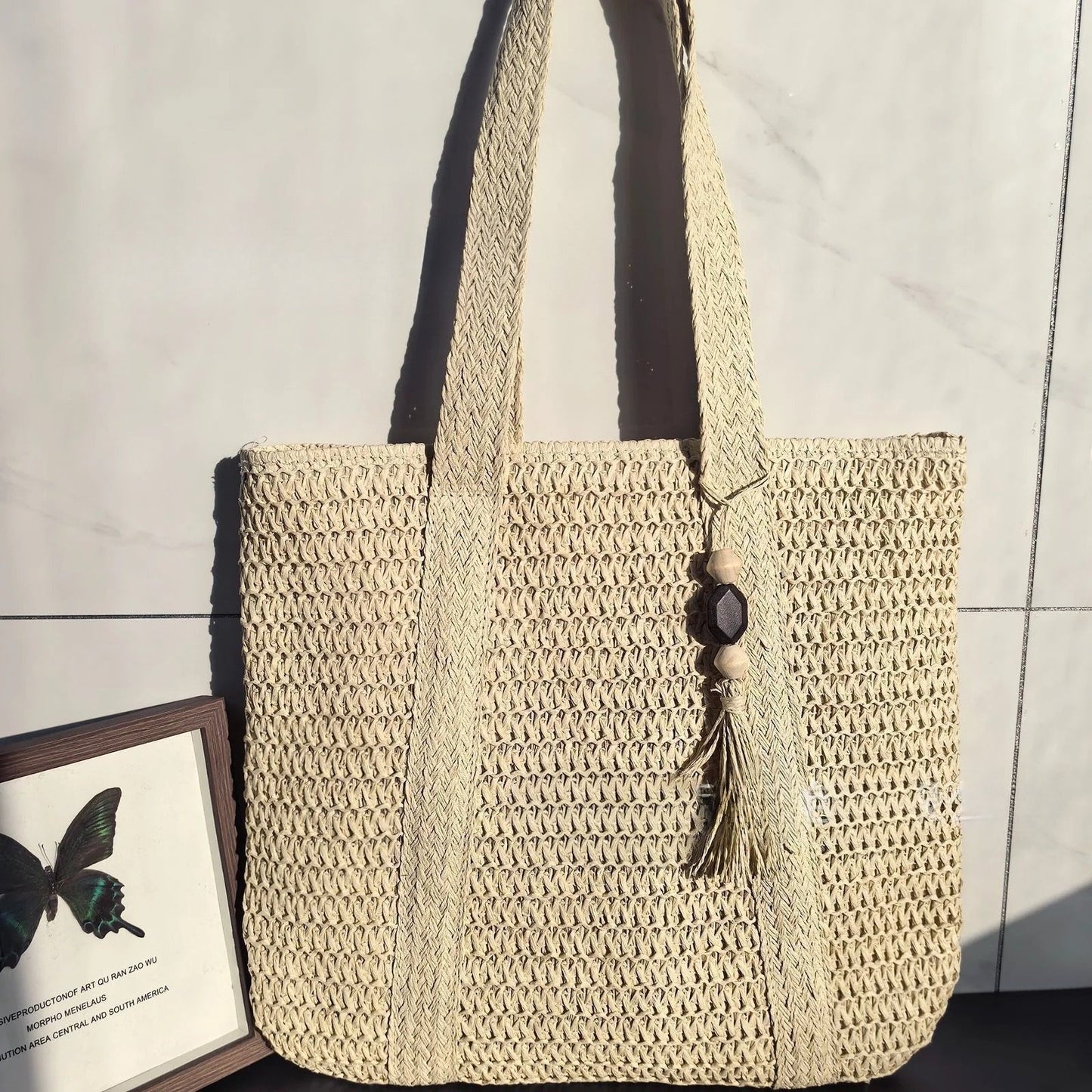 Elegant Straw Shoulder Bag – Women’s Premium Large Beach Tote, Commuter Woven Purse