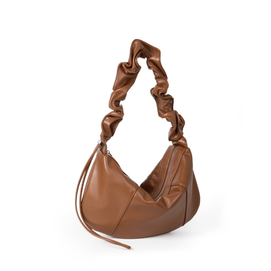 Design drawstring pleated soft leather large capacity underarm bag, small shoulder bag, small hobo bag