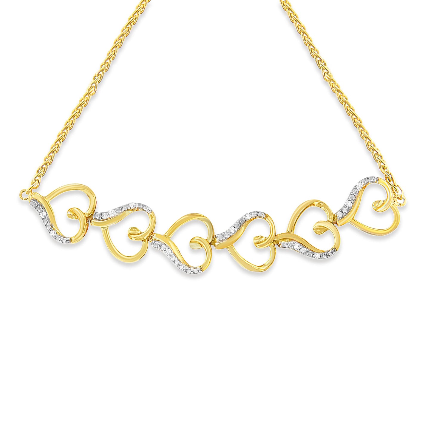10K Yellow Gold over .925 Sterling Silver Diamond Accented Open Hearts 6â€-9â€ Adjustable Chain Bolo Bracelet (H-I Color, I2-I3 Clarity)
