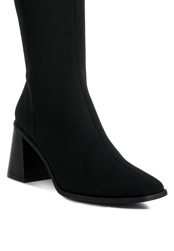 Paytin Faux Leather Block Heel Calf Length Boots