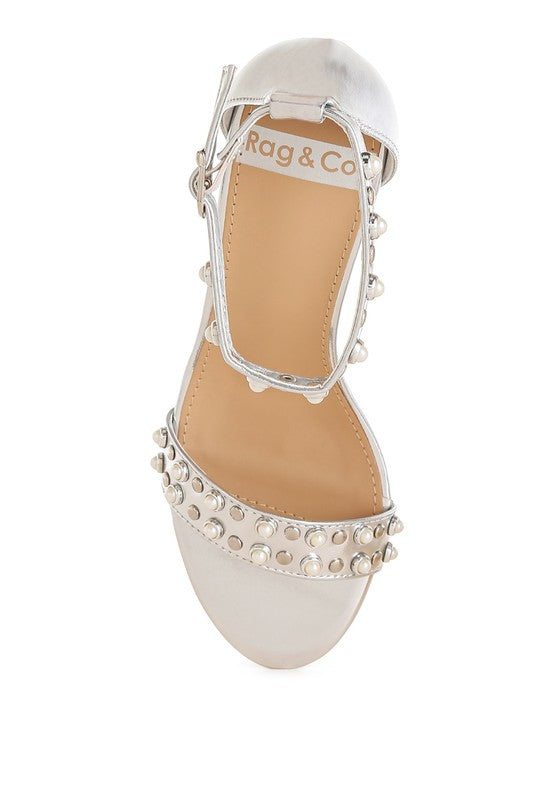 Jumera Metallic Pearl Embellished Wedges