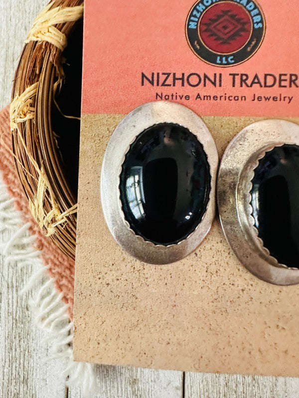 Old Pawn Navajo Sterling Silver & Black Onyx Post