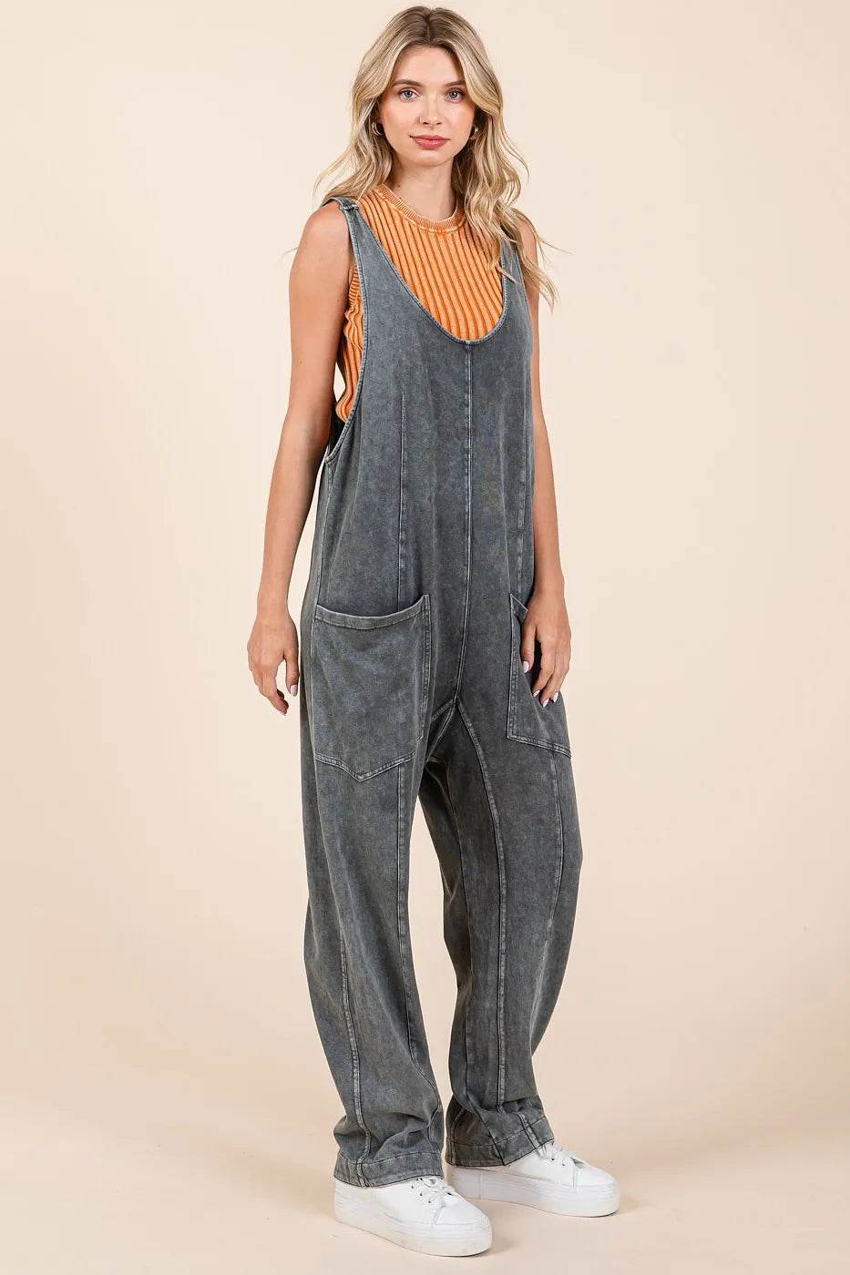 Mittoshop Mineral Wash Relaxed Fit Sleeveless Harem Jumpsuit