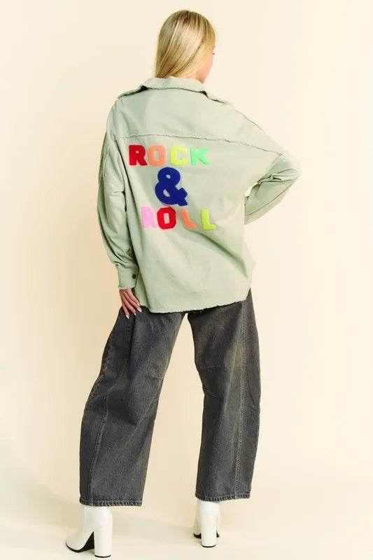 Davi & Dani Multi Color Rock & Roll Fringed Hem Loose Fit Shacket