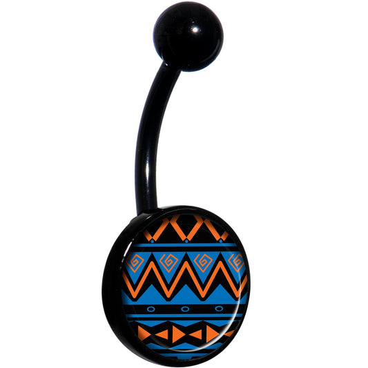 Blue Orange Tribal Print Black Belly Ring
