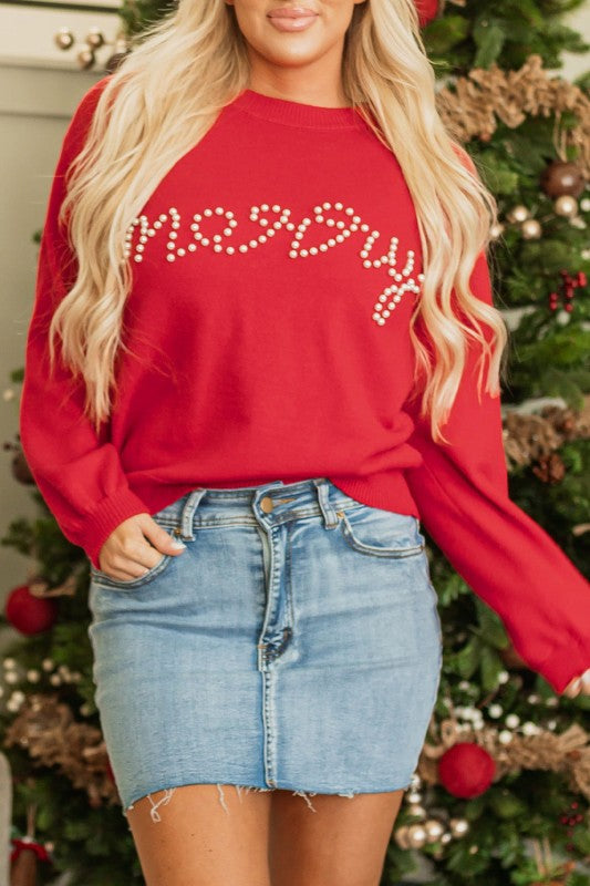 Christmas Merry Pearl Beaded Sweater